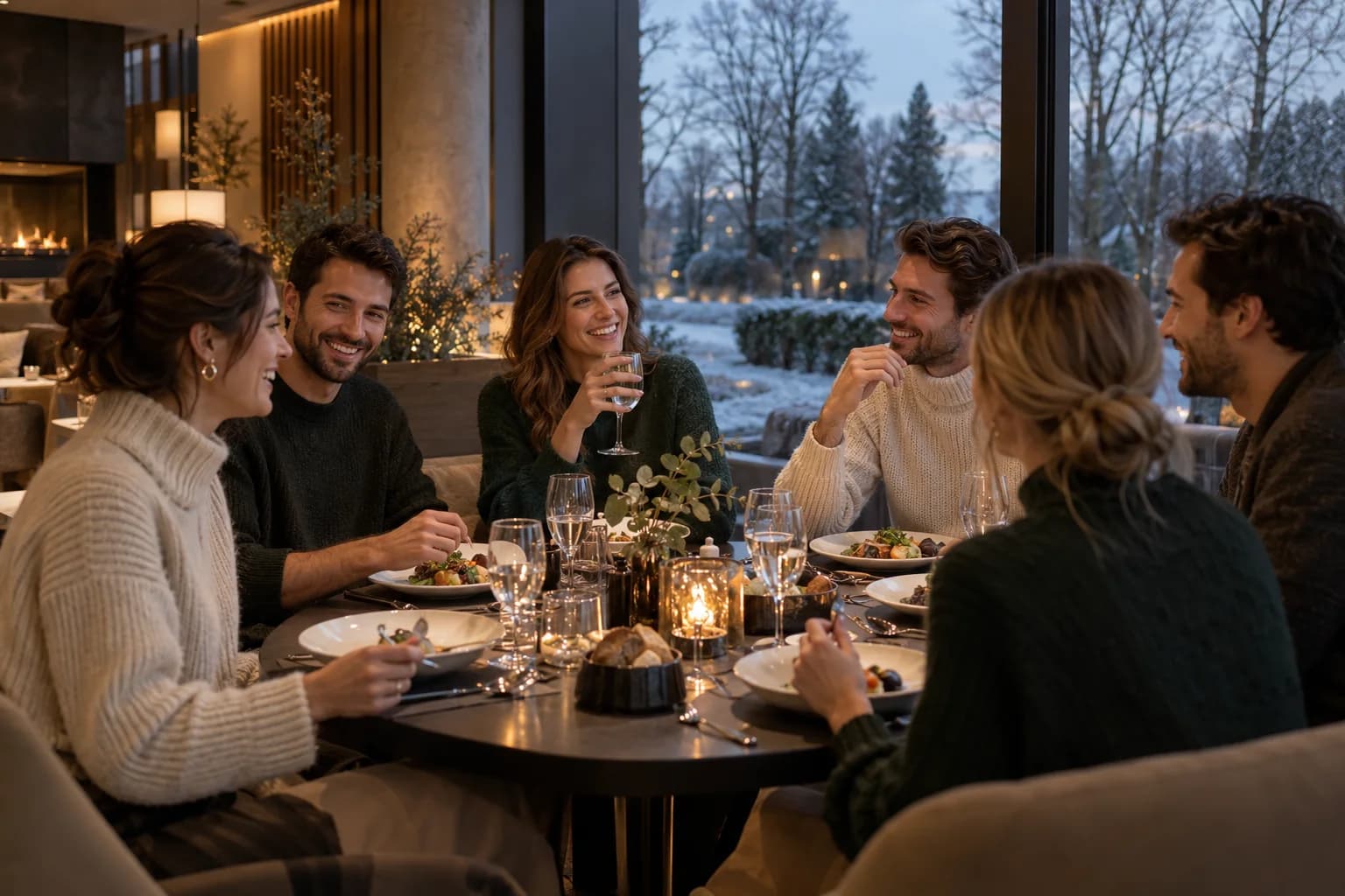 Cena compartida en una noche de invierno – imagen ilustrativa